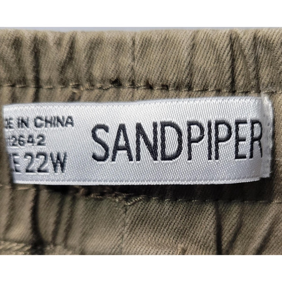 Sandpiper Pants Womens 22W Green Cargo Elastic Waist Drawstring Cotton Utility - Picture 3 of 16